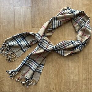 Classic Narrow Check Scarf, Fringe Edged Scarf, Beige/Black/Red